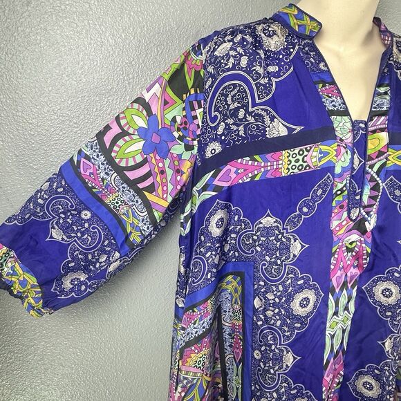 Johnny Was Medium Demarne Xyla Abstract 100% Silk Dress Pockets Colorful Boho - Picture 7 of 14